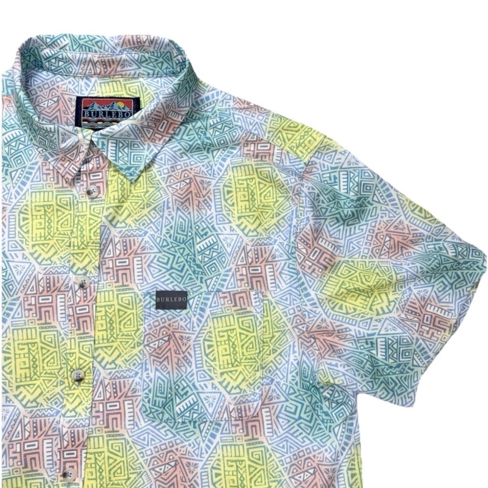 Burlebo Button Up Shirt Men’s Large Geometric Mayan Print